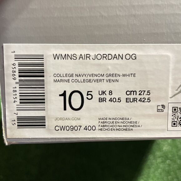 Air Jordan OG Venom Green-White Basketball Shoe CW0907-400 Wmns Size 10.5 No Lid - Picture 7 of 7